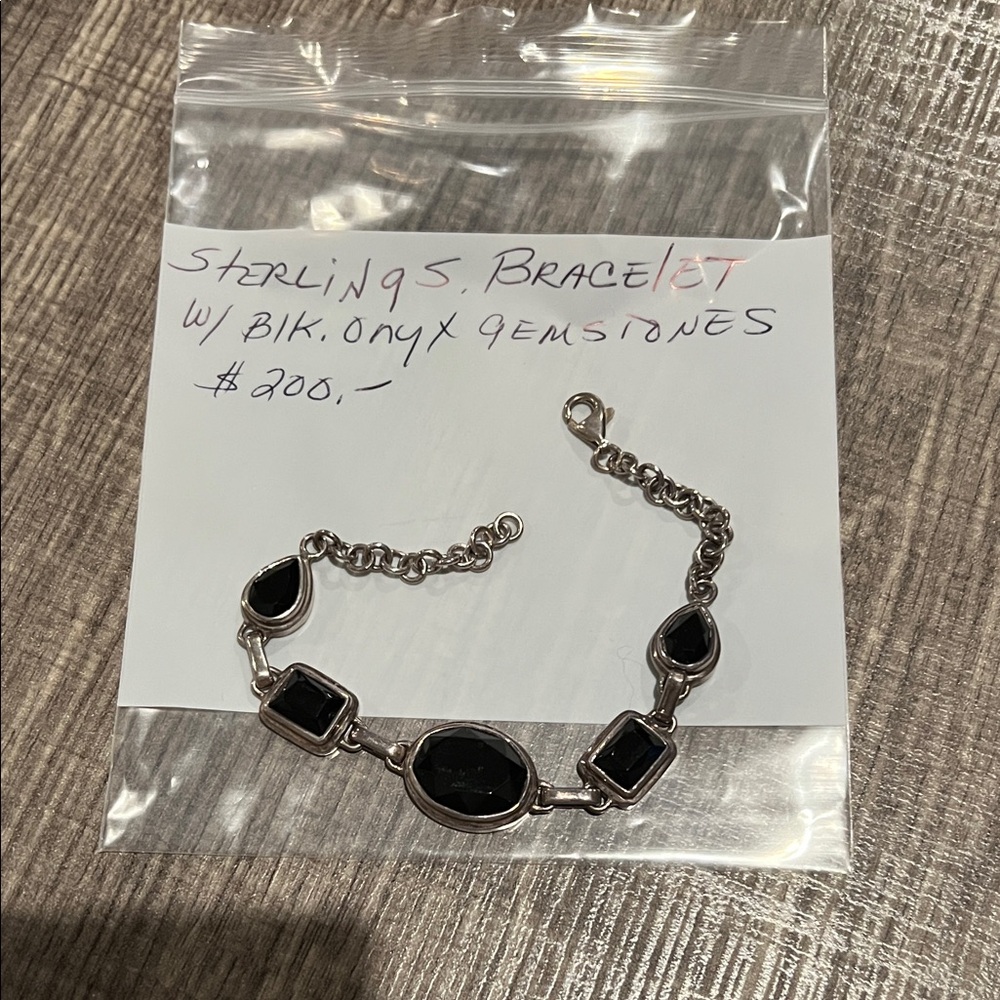 Sterling Silver Bracelet with Black Onyx Gemstones